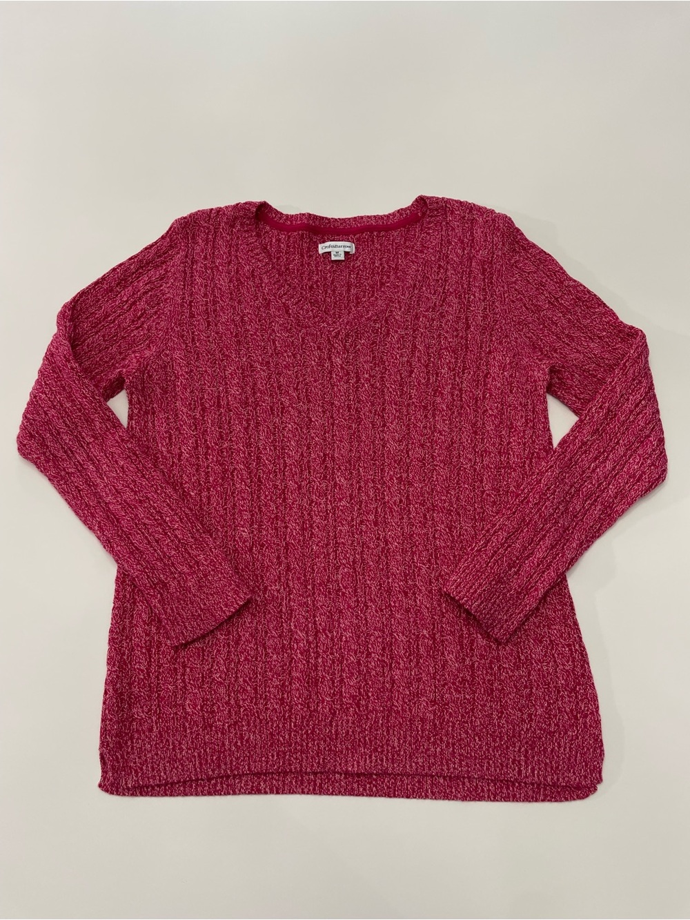Raspberry Heather Cable-Knit Baggy Cotton Crew Sweater Womens M Office Classroom